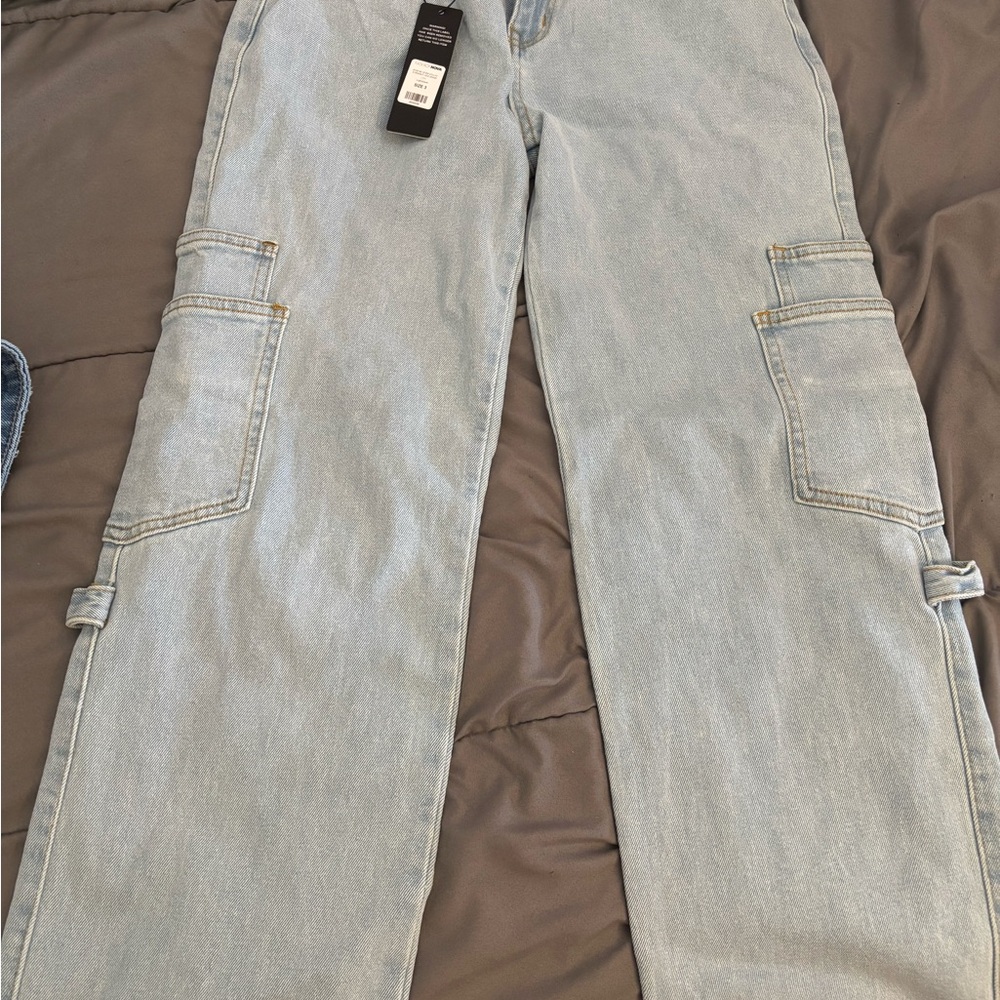 Fashion Nova Light Wash Utility Jeans